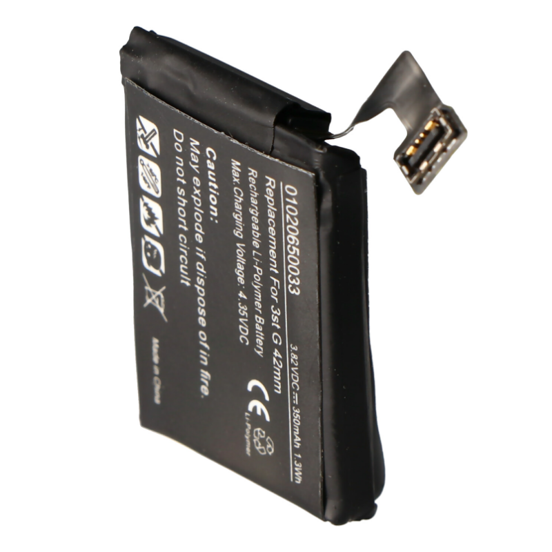RHINO POWER HIGH QUALITY Replacement Battery suitable for Apple Watch 3 42mm, Li-Polymer, 3.82V, 350mAh, 1.3Wh, built-in, without tools A1850 battery