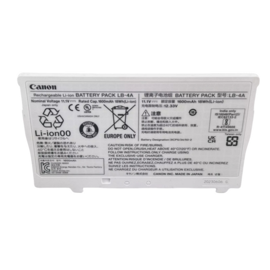 LB-4A RHINO POWER HIGH QUALITY REPLACEMENT BATTERY for CANON LB-4A CXDI-710C Medical Tablet Battery 11.1V 1600mAh/18Wh
